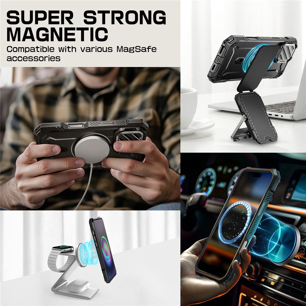 Supcase iPhone 16 Pro UB XT Mag Σκληρή Θήκη με Ανοιγόμενο Κάλυμμα Κάμερας / Stand και MagSafe - Black