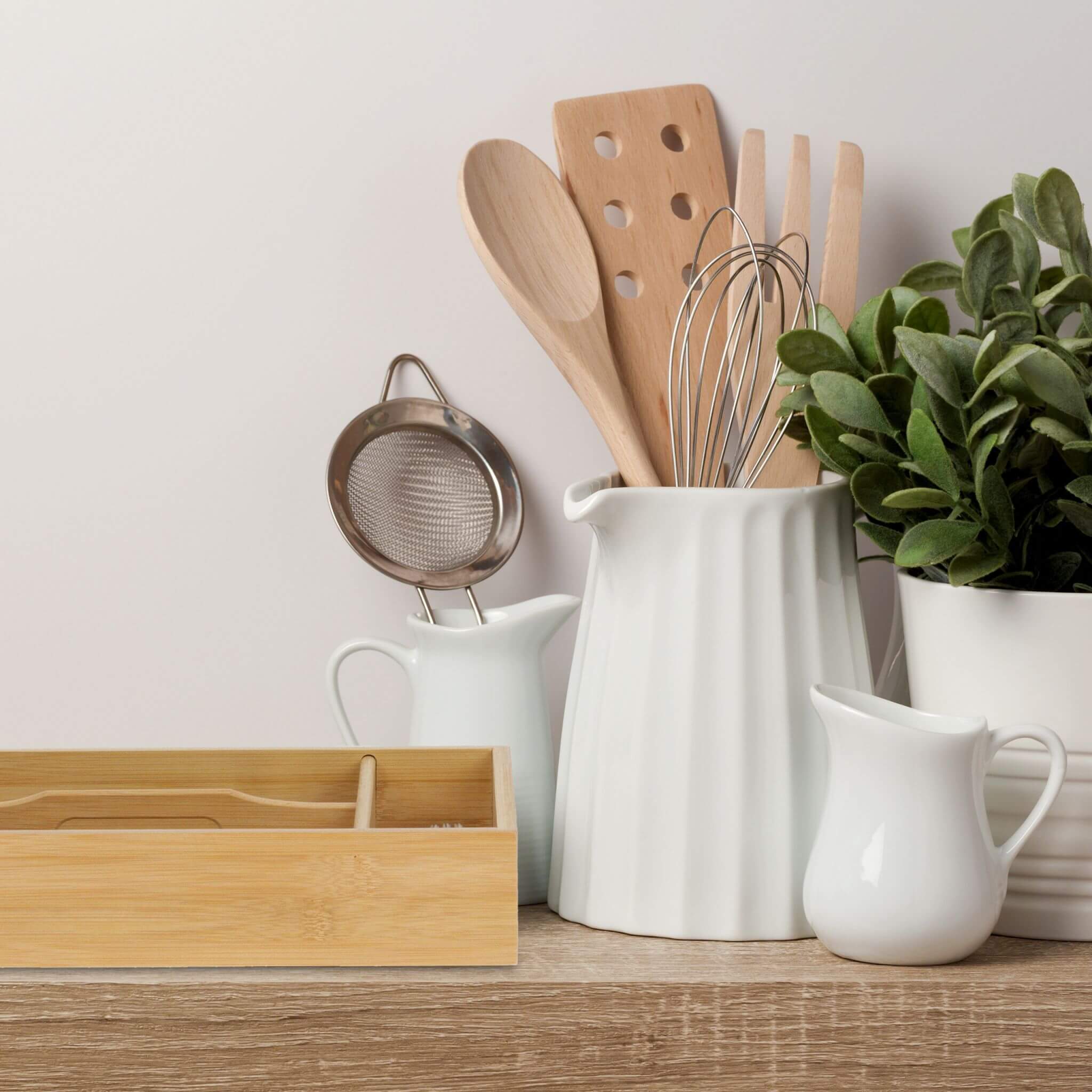 Relaxdays Δίσκος Αποθήκευσης για Μαχαιροπίρουνα από Μπαμπού με Χερούλι - Natural - 4052025188856