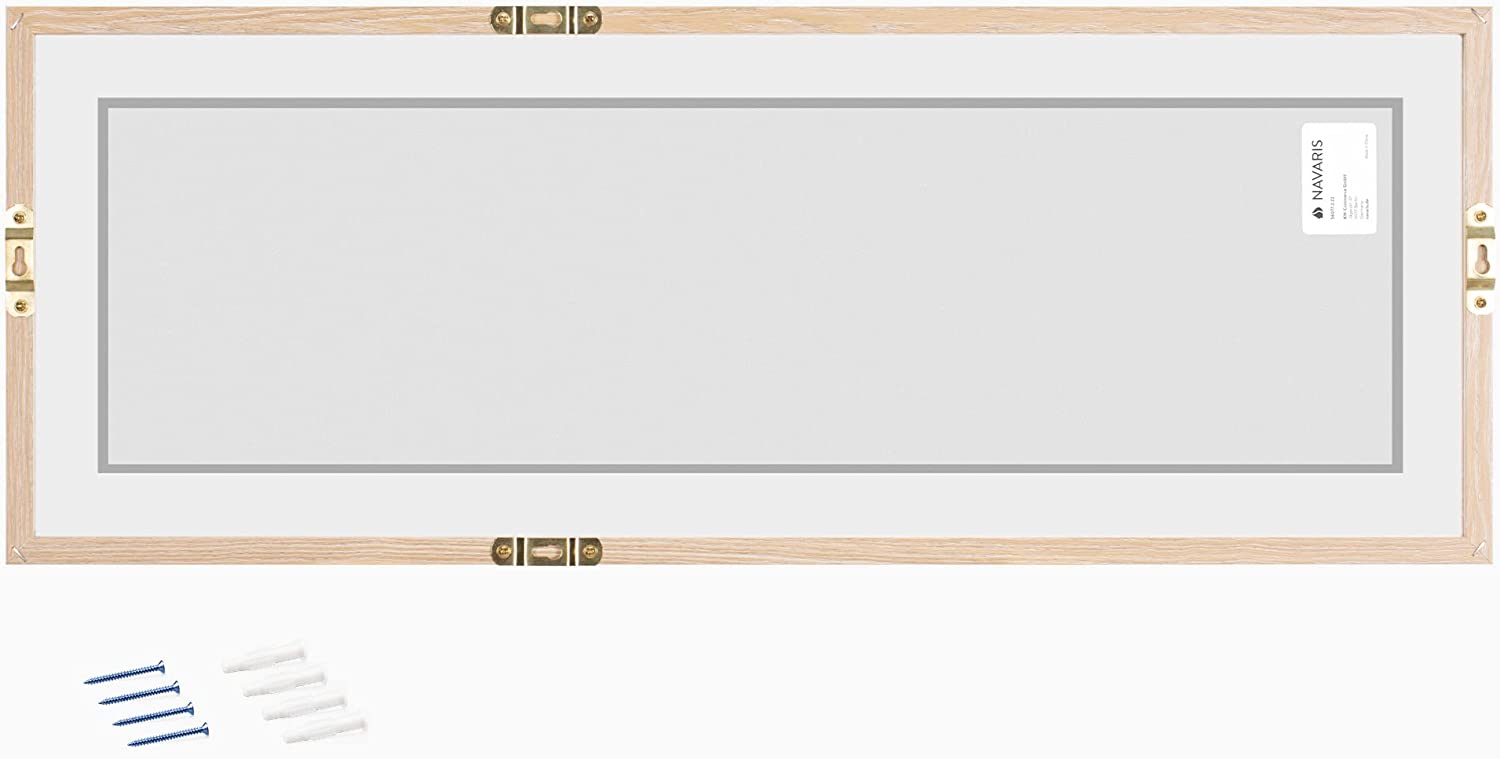 Navaris Μαγνητικός Γυάλινος Πίνακας με Ξύλινο Πλαίσιο - 80 x 30 cm - White / Grey / Light Brown - 56077.2.22