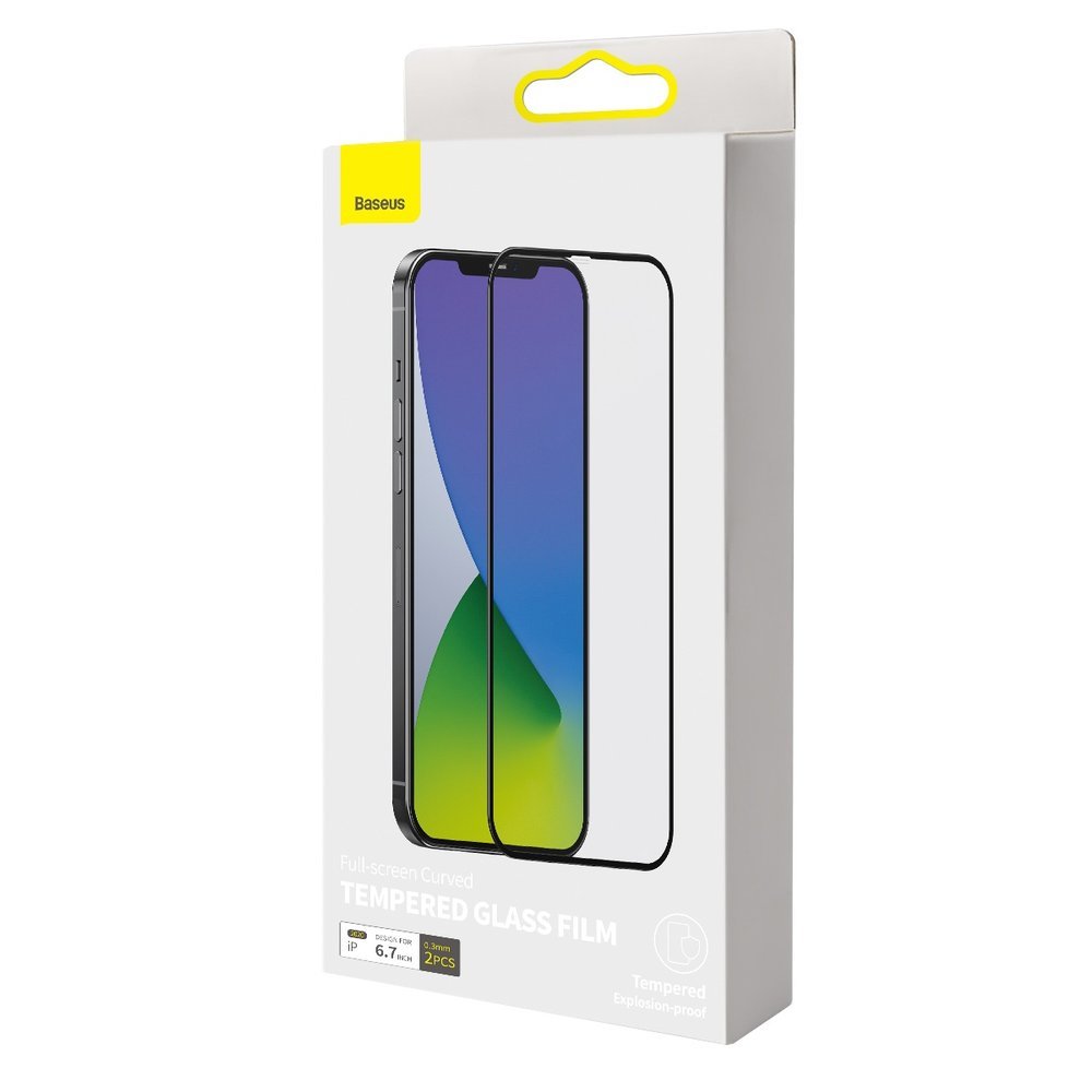 Baseus iPhone 12 Pro Max 0.3mm Full Screen Curved Αντιχαρακτικό Γυαλί Οθόνης - 2 Τεμάχια - Black - SGAPIPH67N-KA01