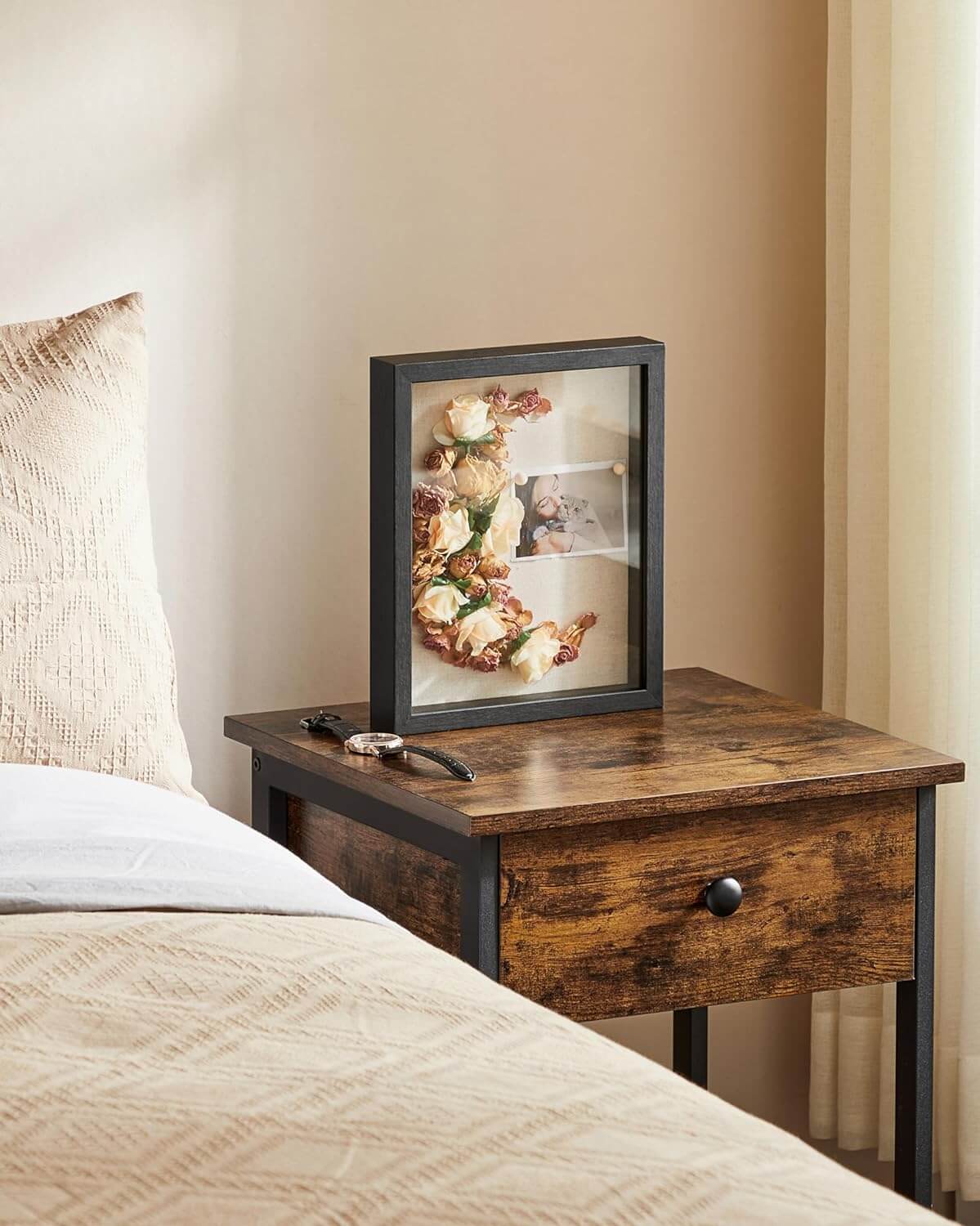 Songmics Ξύλινη Κορνίζα με Σχοινί, Κλιπ και Πινέζες - 22.5 x 4 x 27.5 cm - Black - RPF007B02