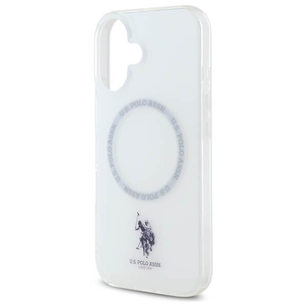 US Polo iPhone 16 - IML Ring - MagSafe Σκληρή Θήκη με Πλαίσιο Σιλικόνης - White - USHMP16SHOCLDPW