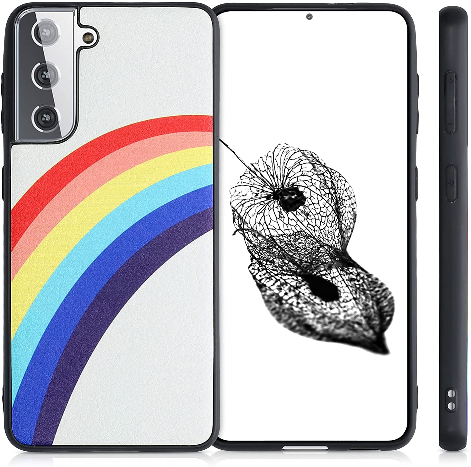 KW Samsung Galaxy S21 Θήκη Σιλικόνης με Φινίρισμα Συνθετικού Δέρματος - Design Rainbow - Multicolor / White - 54563.01