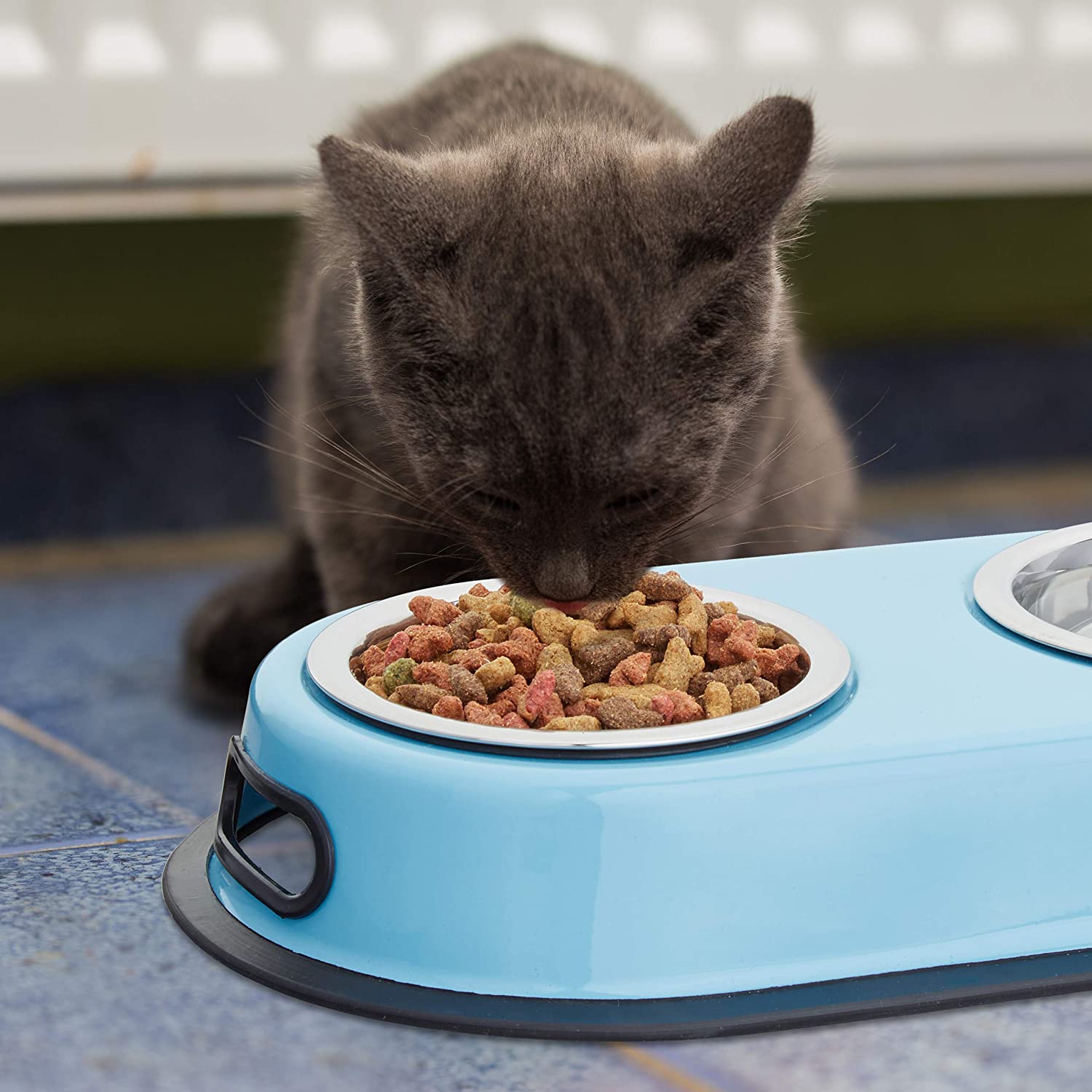 Relaxdays Βάση με 2 Μπολ 200ml από Ανοξείδωτο Ατσάλι - Blue - 4052025208462