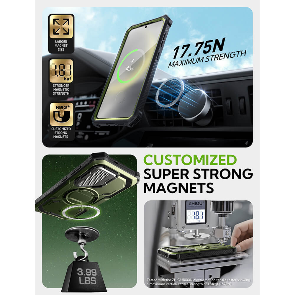 Supcase Samsung Galaxy S25 Plus Armorbox Magsafe Σκληρή Θήκη με Προστασία Οθόνης και Κάλυμμα Κάμερας / Stand - Dark Green