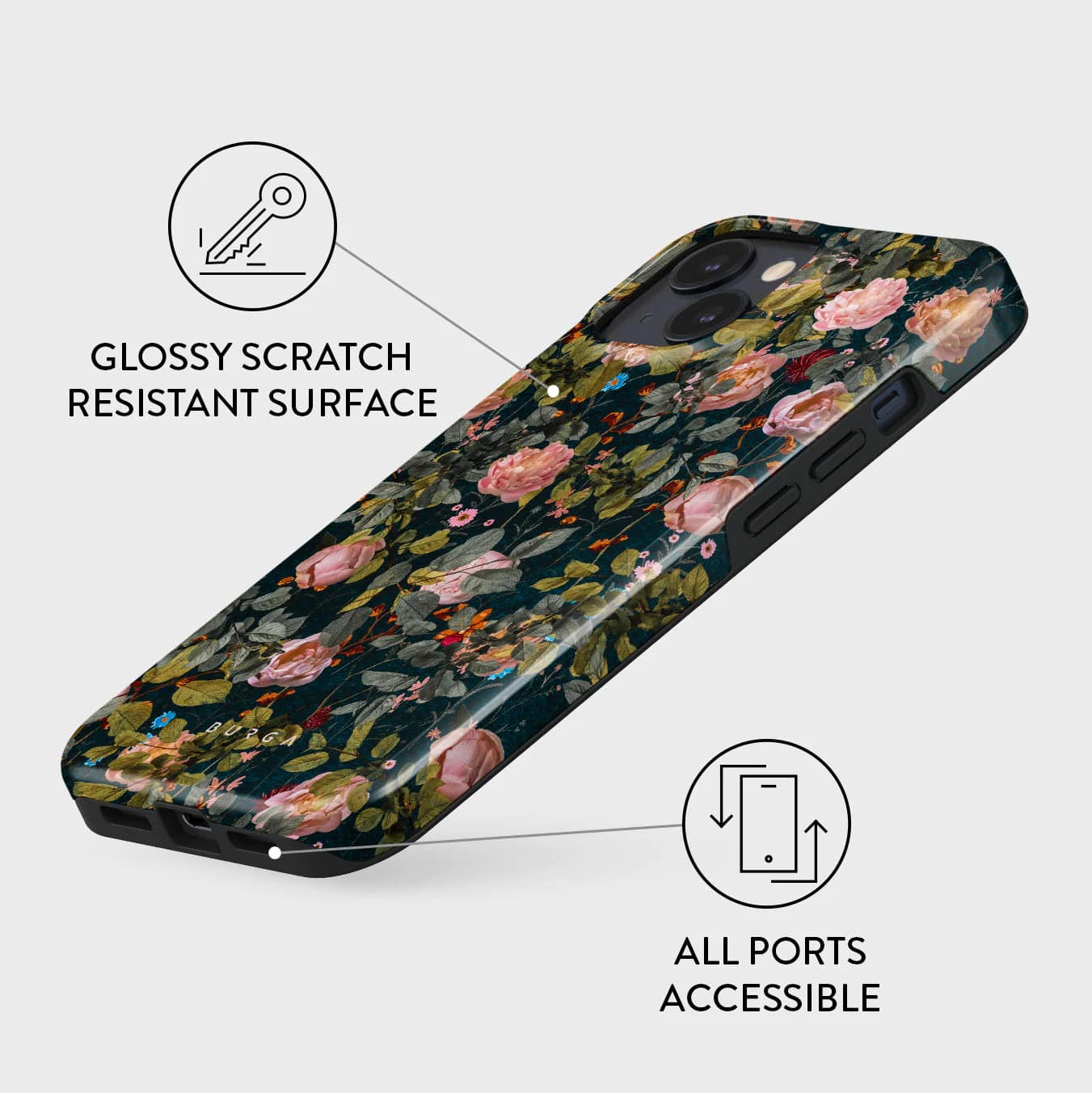 Burga iPhone 15 Fashion Tough MagSafe Σκληρή Θήκη με MagSafe - Bloomy Garden