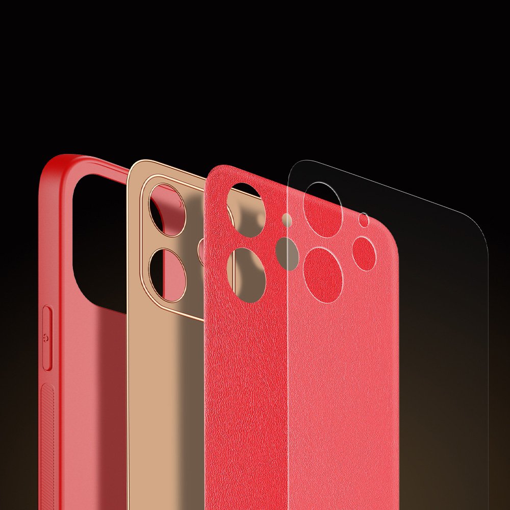 Dux Ducis iPhone 12 Yolo Elegant Series Θήκη με Επένδυση Συνθετικού Δέρματος - Red