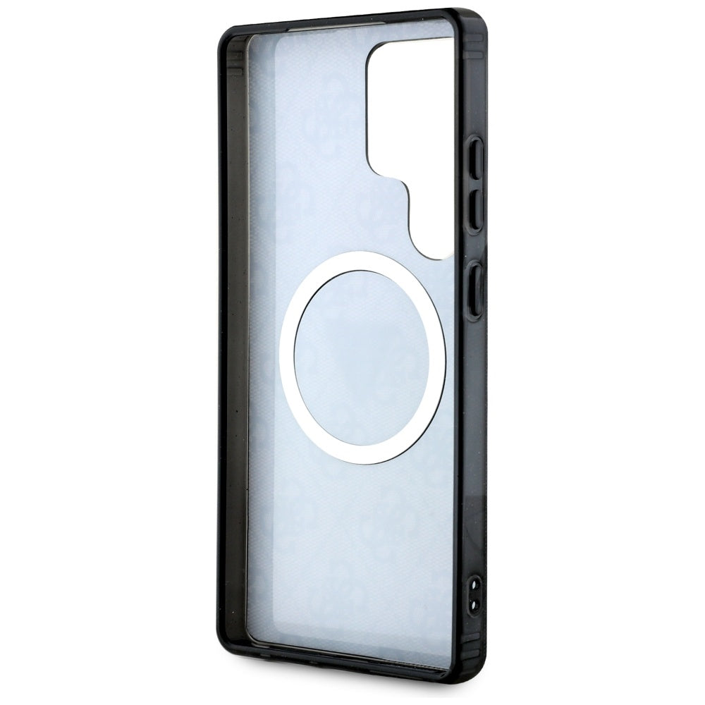 Guess Samsung Galaxy S25 Ultra - 4G Glitter Triangle Buttons - MagSafe Σκληρή Θήκη με Πλαίσιο Σιλικόνης - Black - GUHMS25LHG4PRTGK