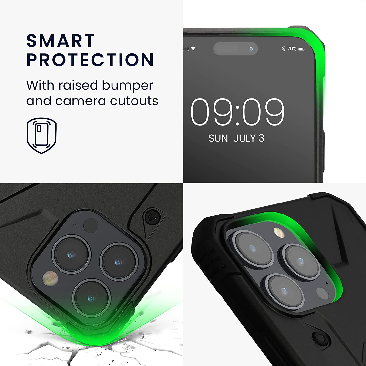 KW iPhone 14 Pro Max Hybrid Σκληρή Θήκη με Πλαίσιο Σιλικόνης TPU και Δαχτυλίδι Συγκράτησης - Black - 60636.01