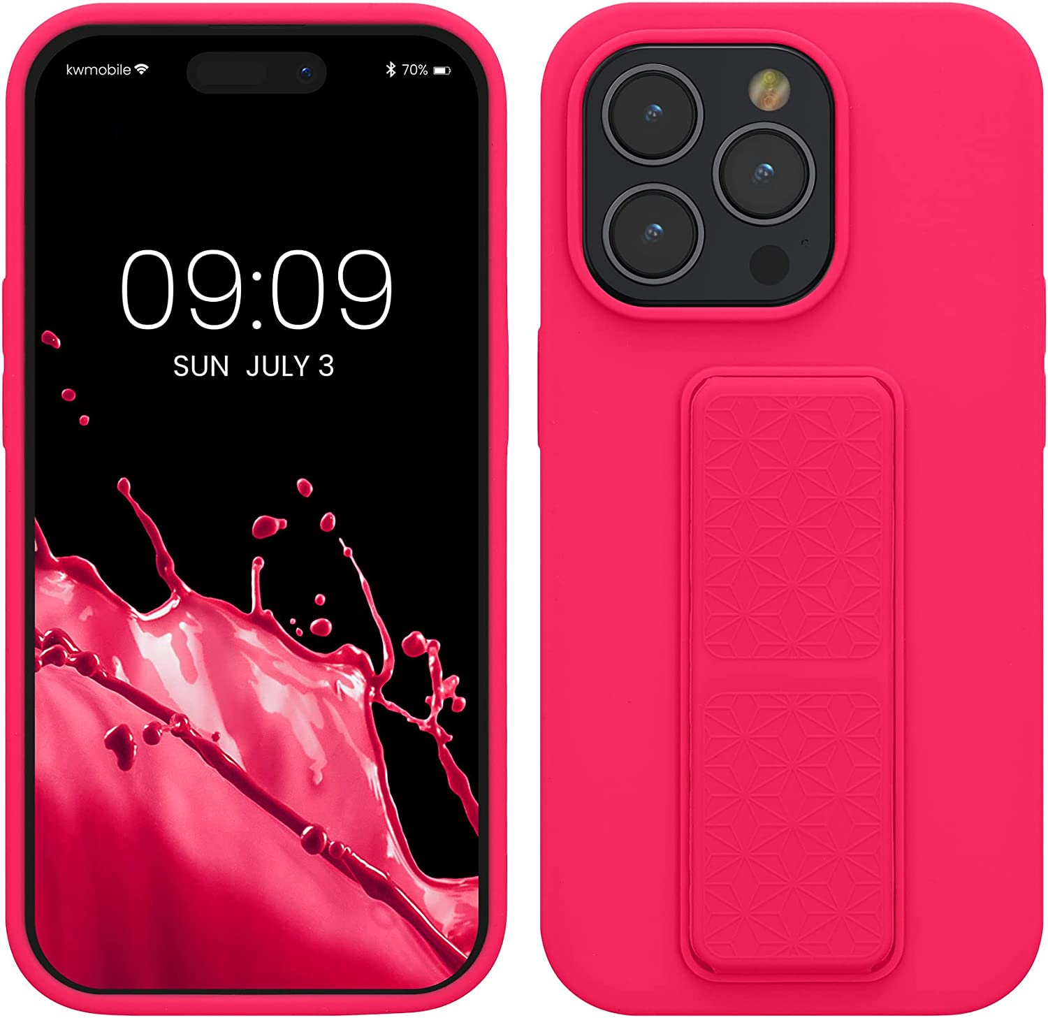 KW iPhone 14 Pro Θήκη Σιλικόνης με Finger Holder και Stand - Neon Pink - 60400.77