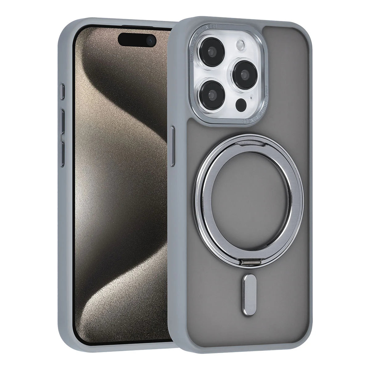 Tuniq iPhone 15 Pro - Σκληρή MagSafe Θήκη με Περιστρεφόμενο Δαχτυλίδι Συγκράτησης - Γκρι