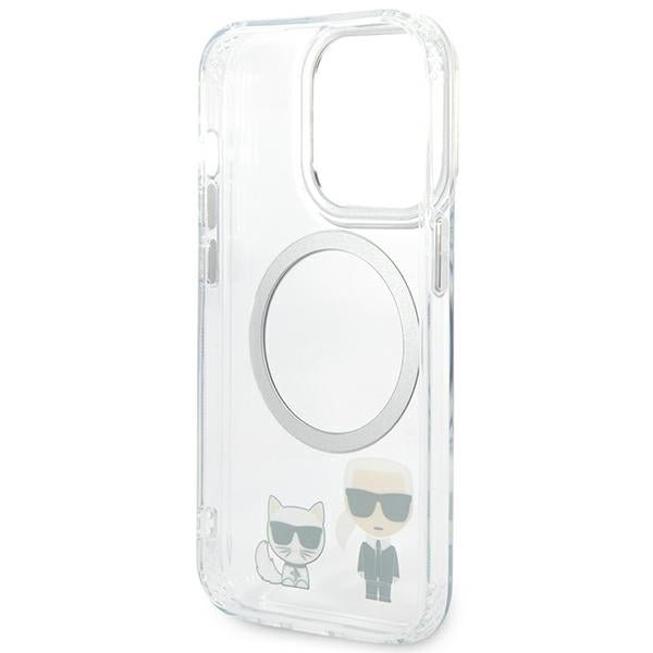 Karl Lagerfeld iPhone 14 Pro Max - Karl and Choupette Aluminium Magsafe Σκληρή Θήκη με Πλαίσιο Σιλικόνης και MagSafe - Διάφανη - KLHMP14XHKCT