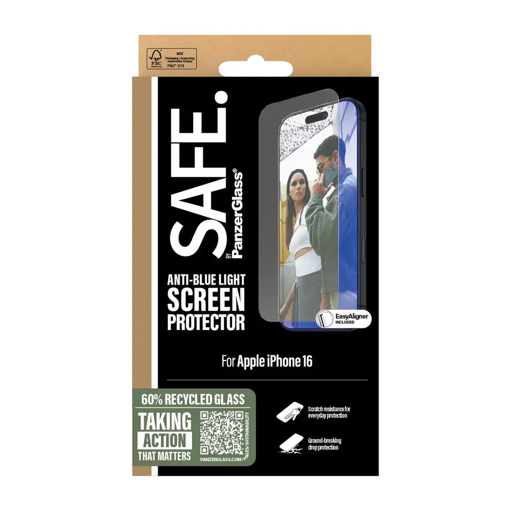 Safe by PanzerGlass iPhone 15 / iPhone 16 Ultra-Wide Fit Anti-Blue Light Screen Protector Αντιχαρακτικό Γυαλί Οθόνης - Διάφανο - SAFE95879