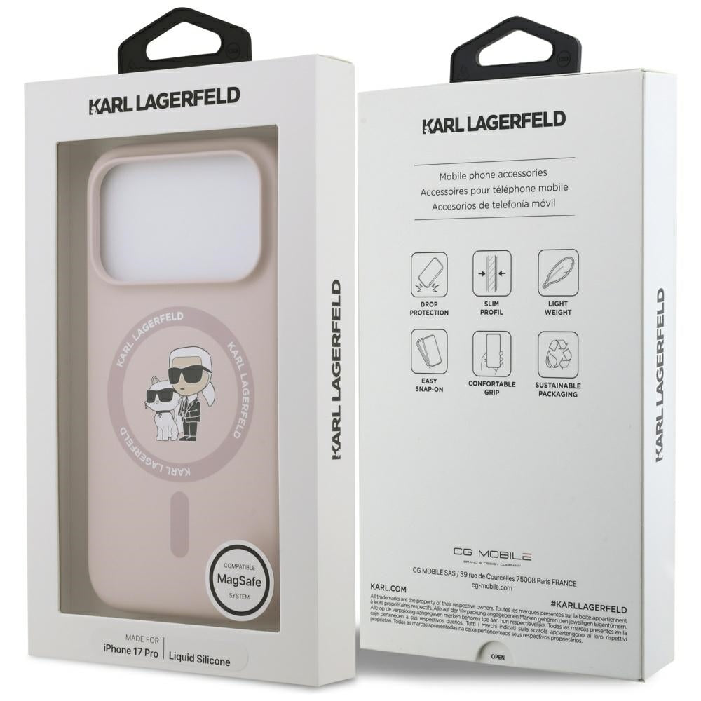 Karl Lagerfeld iPhone 17 Pro - Silicone Karl and Choupette Ring MagSafe Θήκη Σιλικόνης - Pink - KLHMP17LSCMKCRHP