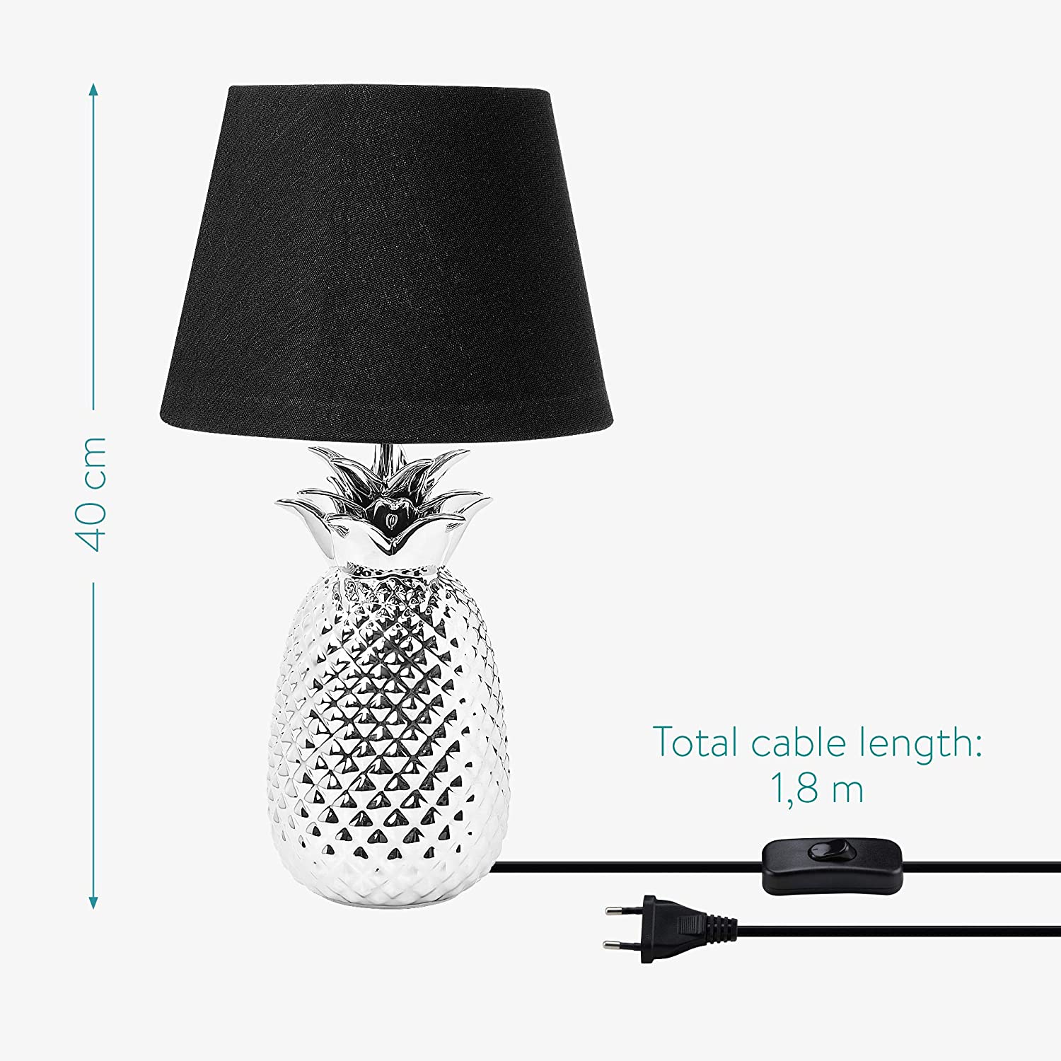 Navaris Desk Lamp Επιτραπέζιο Φωτιστικό - Ανανάς - 40cm - Silver / Black - 49151.67.01