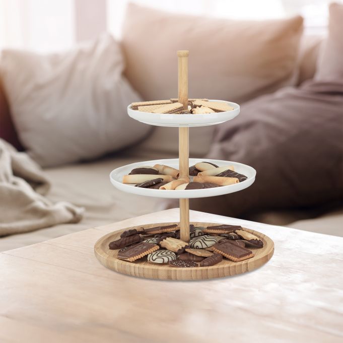 Relaxdays Εταζέρα με 3 Επίπεδα - White / Natural - 4052025955090