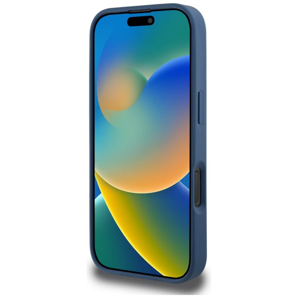 Guess iPhone 16 Pro Max - Grained Roses Big 4G Logo - Σκληρή Θήκη με Επένδυση από Οικολογικό Δέρμα - Blue - GUHCP16XPGROP4MB