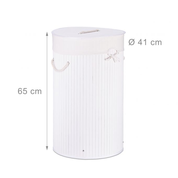 Relaxdays Πτυσσόμενο Στρόγγυλο Καλάθι Απλύτων από Μπαμπού με Καπάκι - White - 4052025972868