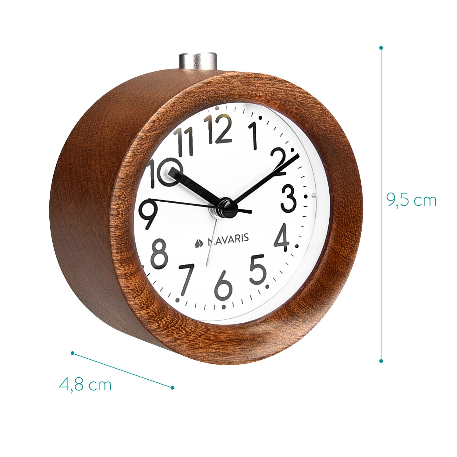 Navaris Analogue Wood Alarm Clock Design Round - Αναλογικό Επιτραπέζιο Ρολόι και Ξυπνητήρι - Dark Brown - 43907