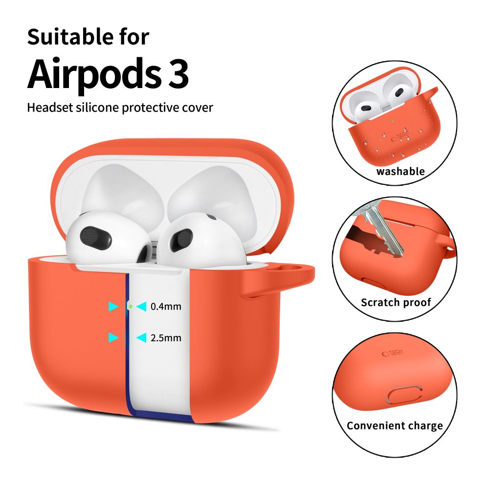 Tech-Protect AirPods 3 Θήκη Σιλικόνης - Silicone Hook - Neon Orange