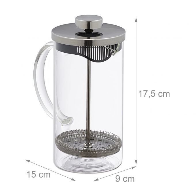 Relaxdays Γαλλική Καφετιέρα 600 ml - Διάφανη / Silver - 4052025423063