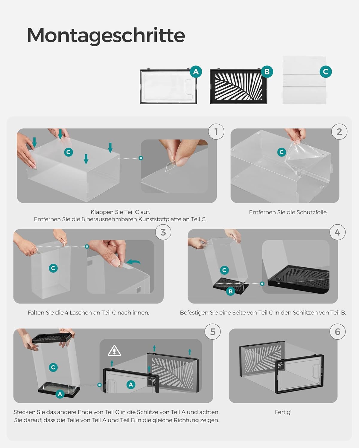 Songmics Σετ με 18 Πλαστικά Κουτιά Αποθήκευσης Υποδημάτων - Black / Διάφανα - LSP106B18