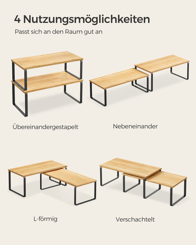 Songmics Σετ με 4 Ξύλινα Ράφια για τον Πάγκο - Ink Black / Natural Beige - KCS210B01