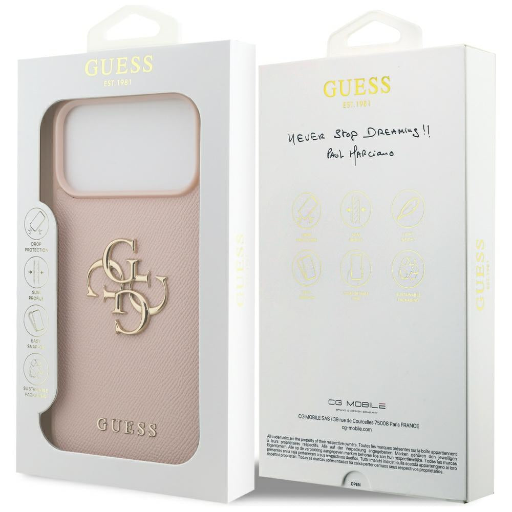 Guess iPhone 17 Pro Max - Grained Big 4G and Classic Logo - Σκληρή Θήκη με Επένδυση από Οικολογικό Δέρμα - Pink - GUHCP17XPGT4MBP