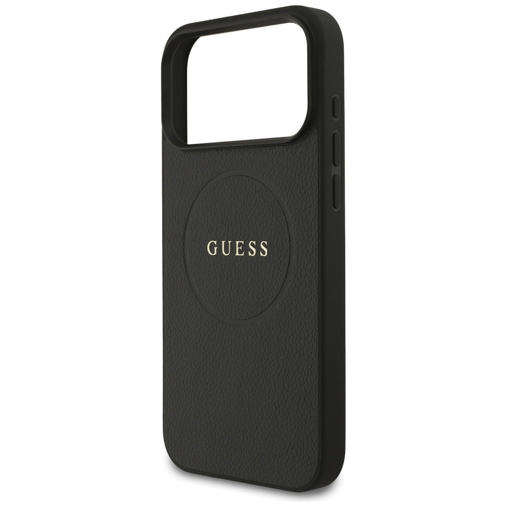 Guess iPhone 17 Pro Max - Grained Ring MagSafe - Σκληρή Θήκη με Πλαίσιο Σιλικόνης και Οικολογικό Δέρμα - Black - GUHMP17XPGHSMMK