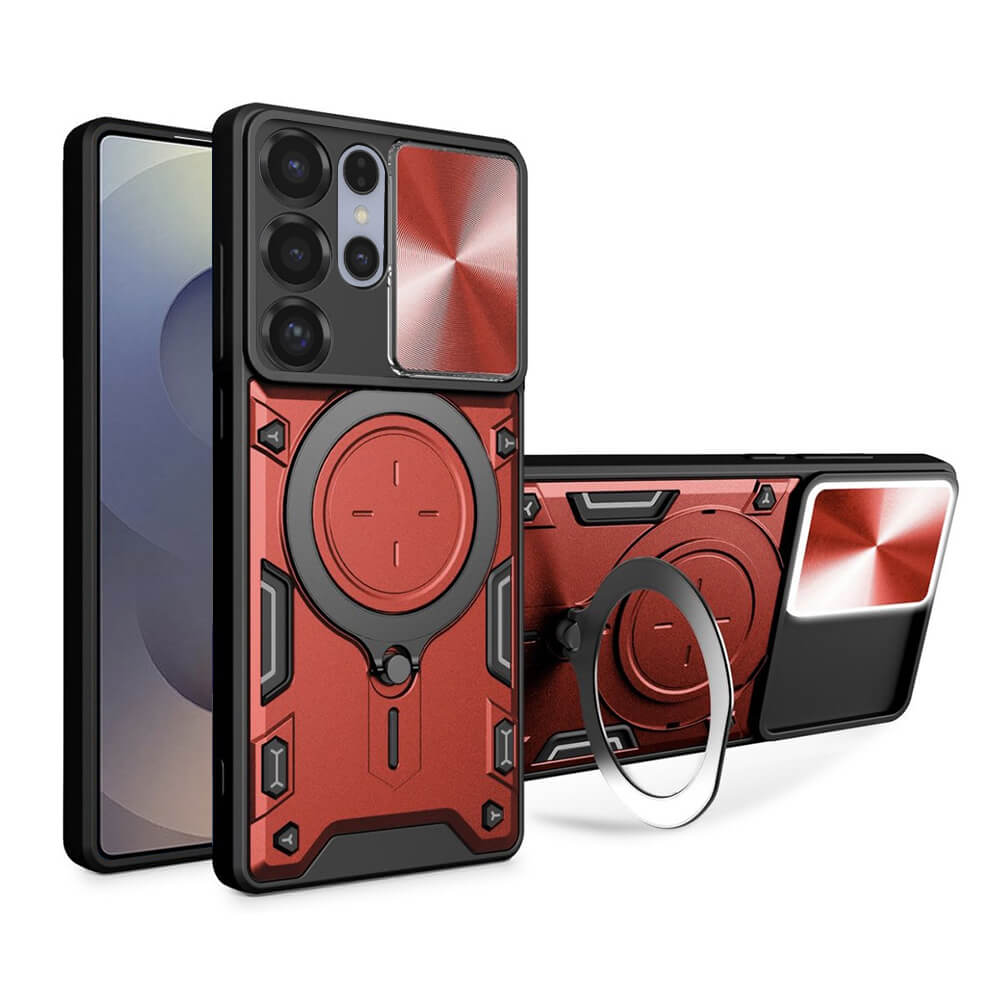Techsuit Samsung Galaxy S25 Ultra - CamGuard Pro - Σκληρή Θήκη με Προστασία Καμερών και Δαχτυλίδι Συγκράτησης - Red