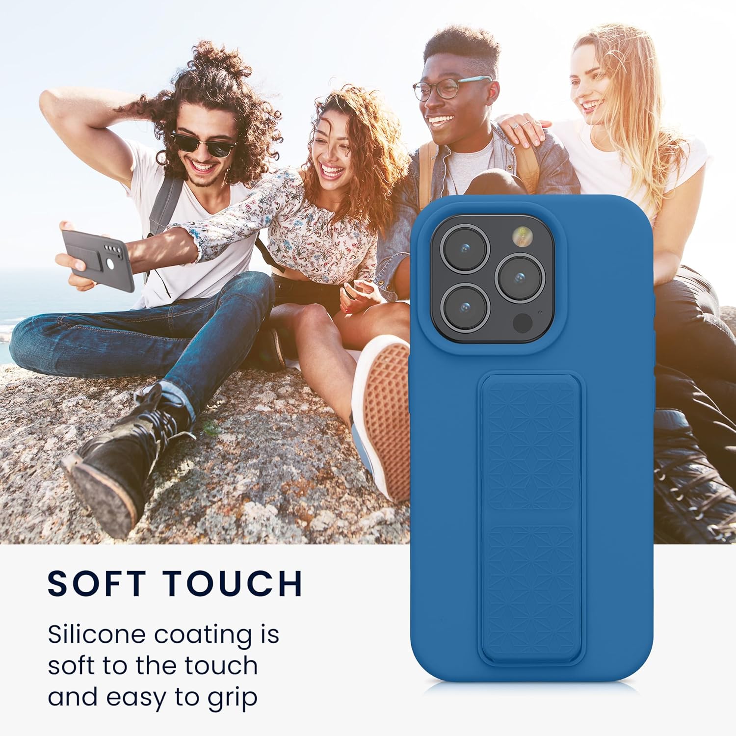 KW iPhone 15 Pro Θήκη Σιλικόνης TPU με Finger Holder - Caribbean Blue