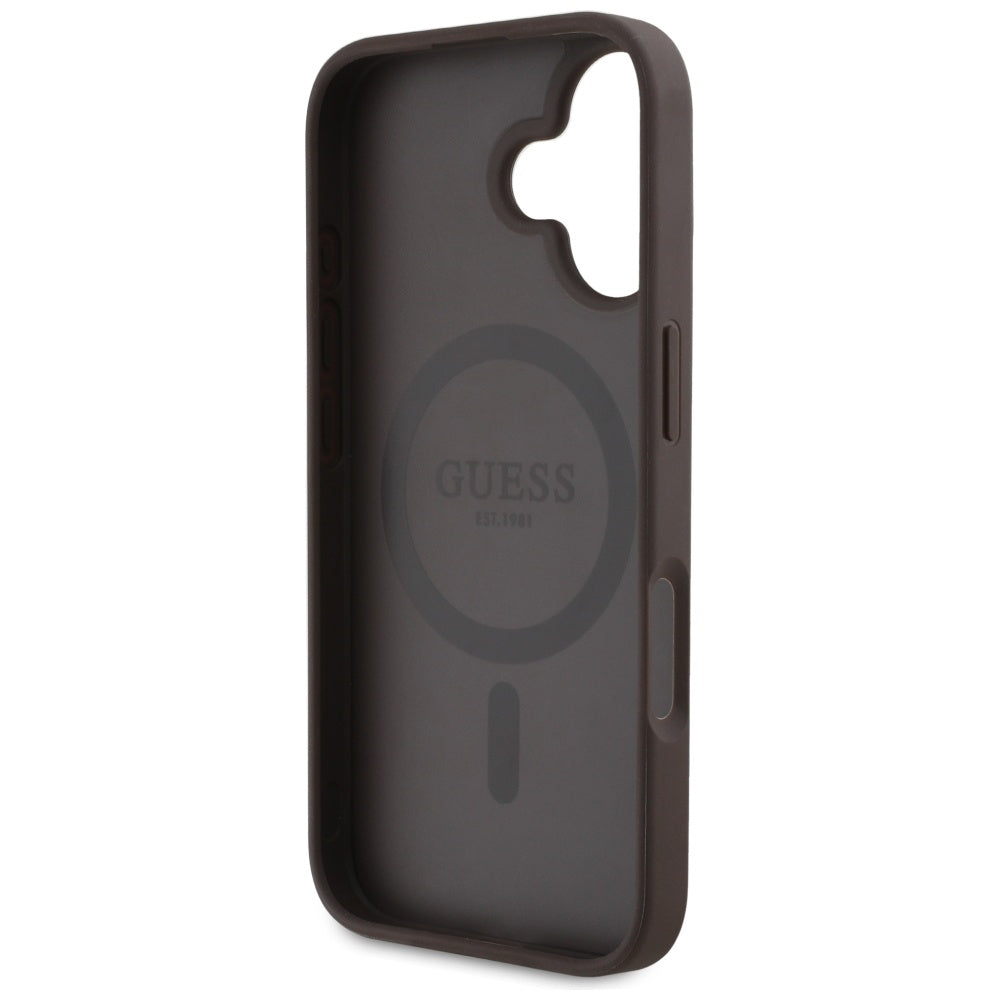 Guess iPhone 16 - 4G Circle Classic Logo - MagSafe Θήκη με Επένδυση Συνθετικού Δέρματος - Brown - GUHMP16SP4PGRSGW