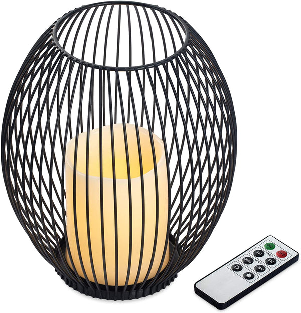 Navaris Μεταλλική Βάση με Κερί LED και τηλεχειριστήριο - Medium - Black - 53306.02.01