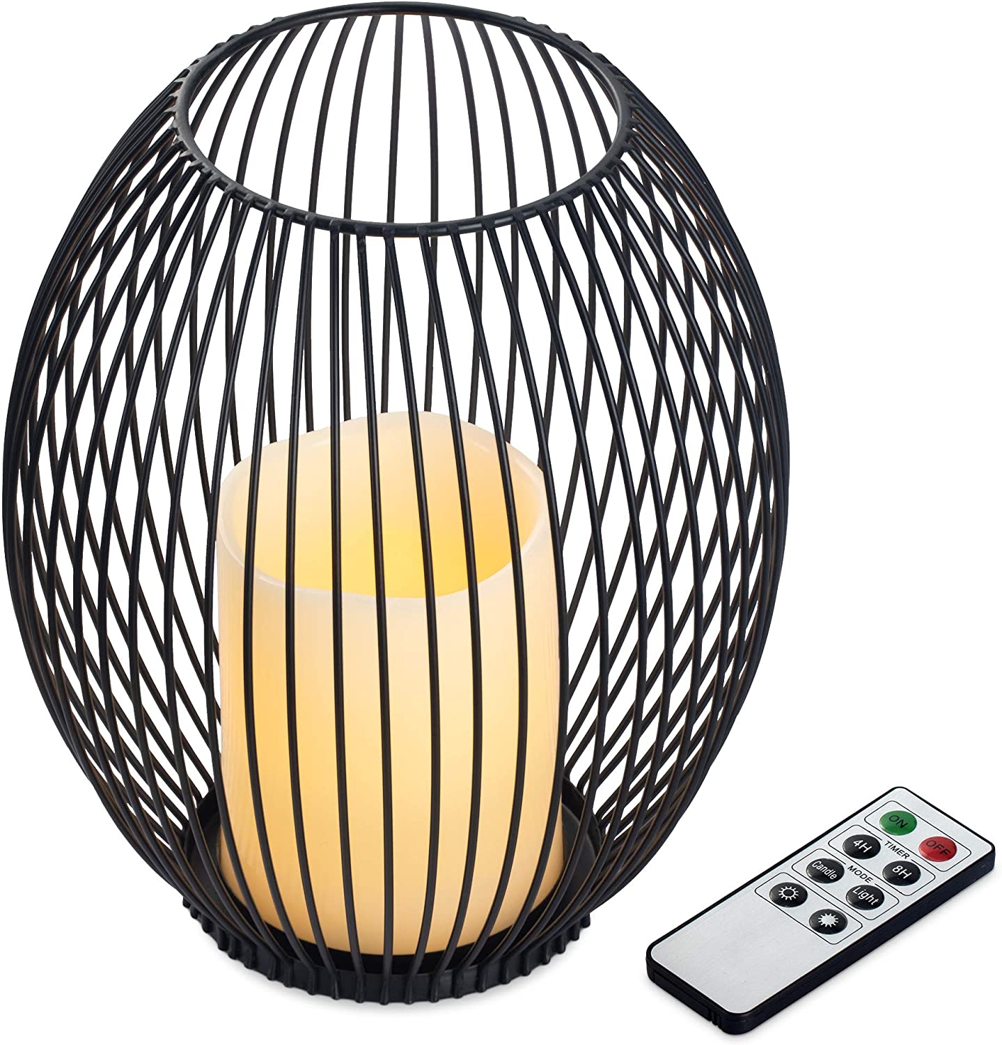 Navaris Μεταλλική Βάση με Κερί LED και τηλεχειριστήριο - Medium - Black - 53306.02.01