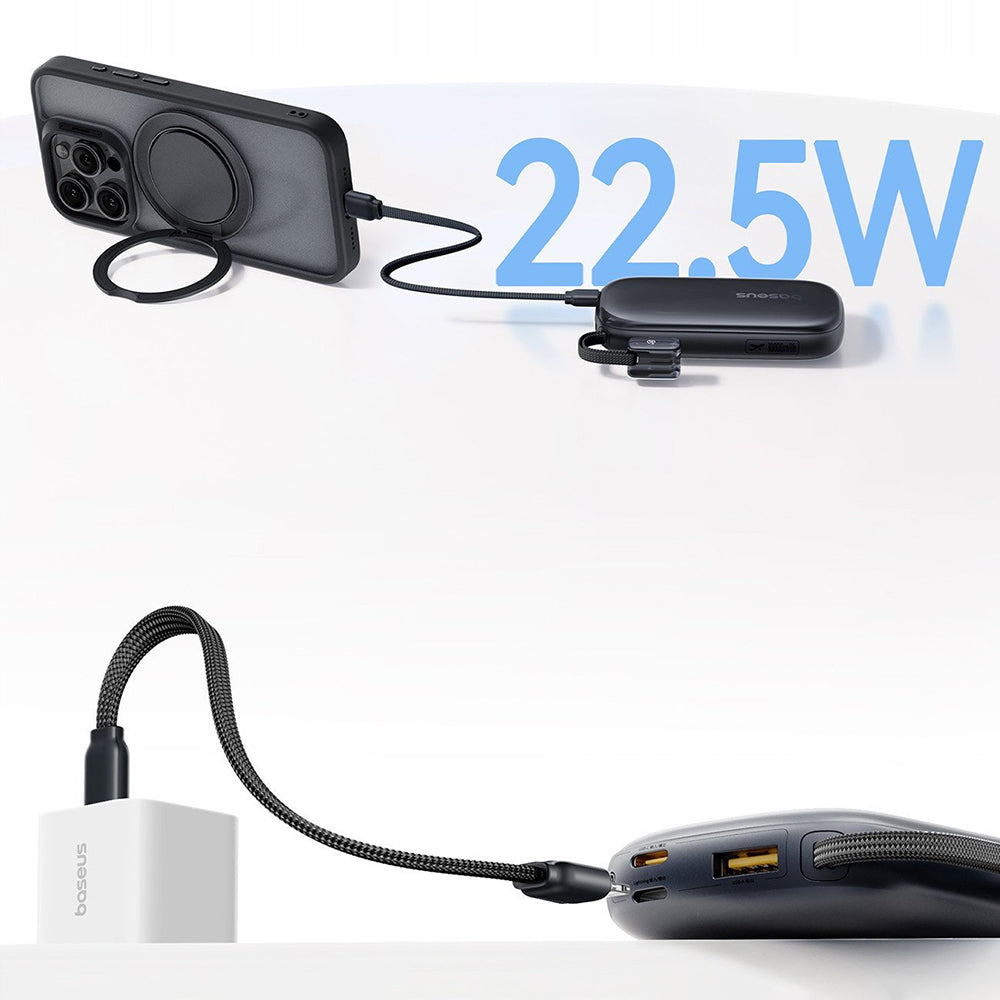 Baseus PowerBank 10.000mAh με Θύρες USB / Type-C / Lightning και Αποσπώμενο Καλώδιo 2 σε 1 Type-C / Lightning - EnerFill FC21 Qpow3 Ultra - Cosmic Black