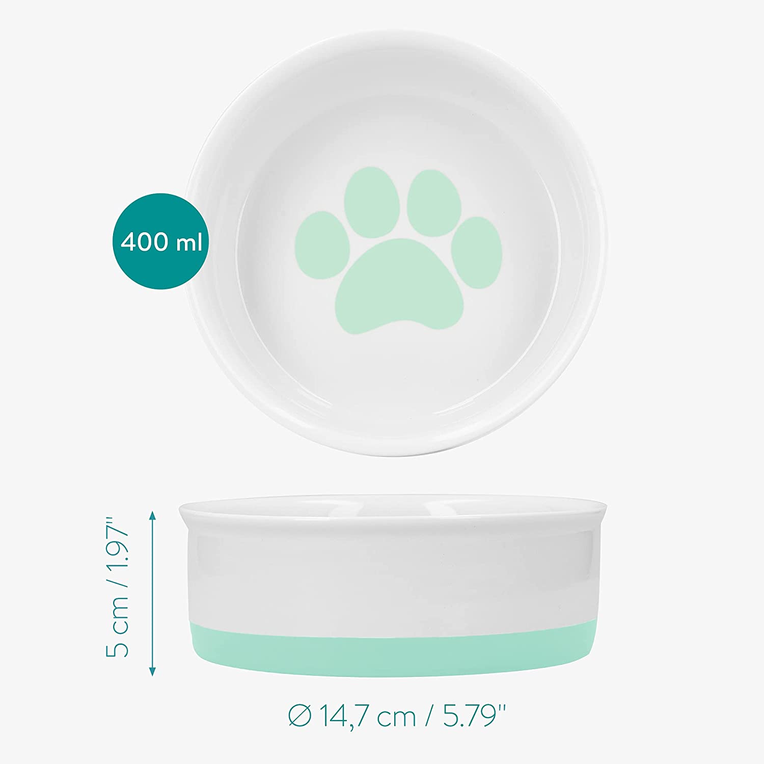 Navaris Σετ με 2 Μπολ Φαγητού και Νερού με Βάση από Σιλικόνη για Κατοικίδια - Light Green - 48520.02.07
