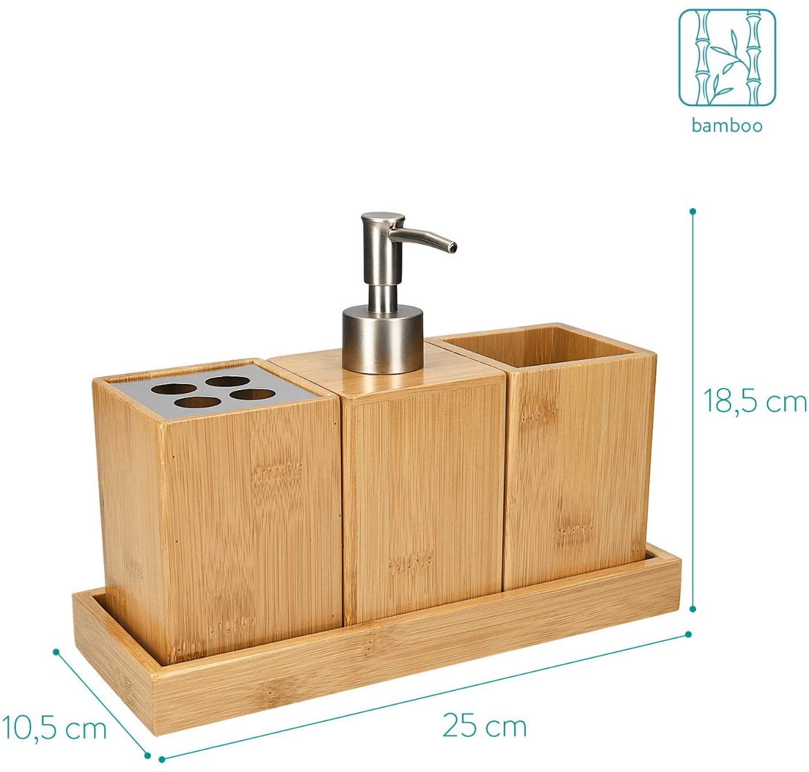 Navaris Bamboo Bathroom Accessories Ξύλινο Αξεσουάρ Μπάνιου Σετ 4 τεμαχίων από Bamboo - Natural Wood - 50084.04