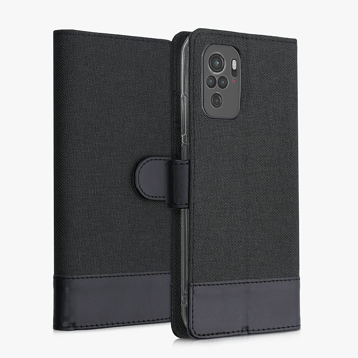KW Xiaomi Redmi Note 10 / Note 10s / Poco M5s Θήκη Πορτοφόλι Stand Canvas - Anthracite / Black - 56898.73