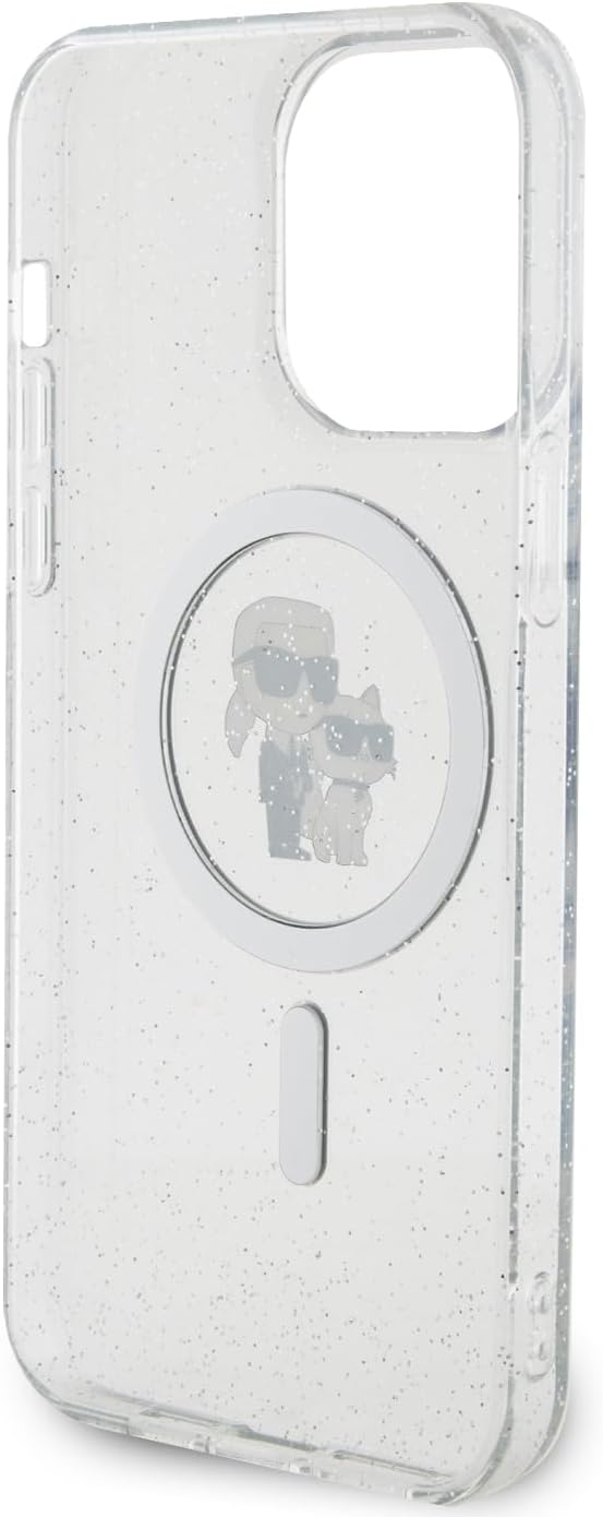 Karl Lagerfeld iPhone 15 Pro Max - Karl and Choupette Glitter Magsafe Σκληρή Θήκη με Πλαίσιο Σιλικόνης και MagSafe - Διάφανη - KLHMP15XHGKCNOT