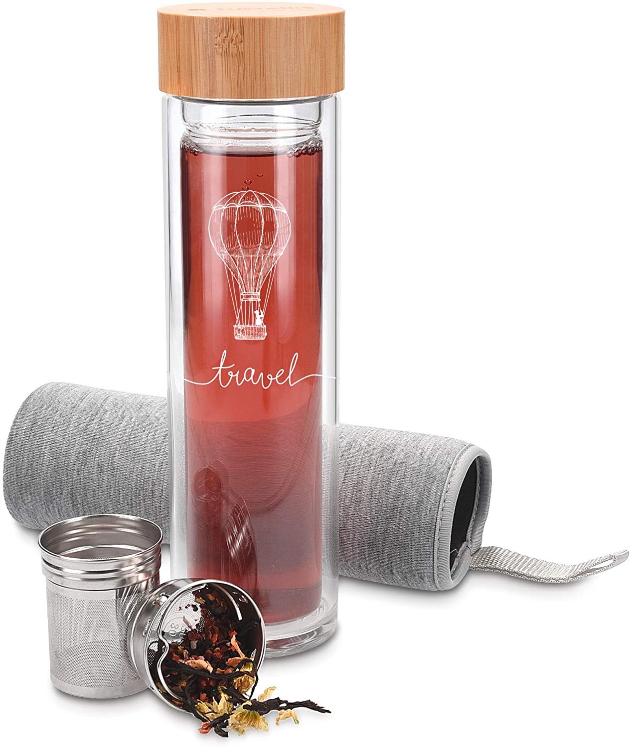 Navaris Γυάλινο Μπουκάλι Τσαγιού με Θήκη μεταφοράς - 450ml - Design Travel - Clear - 45888.1.01