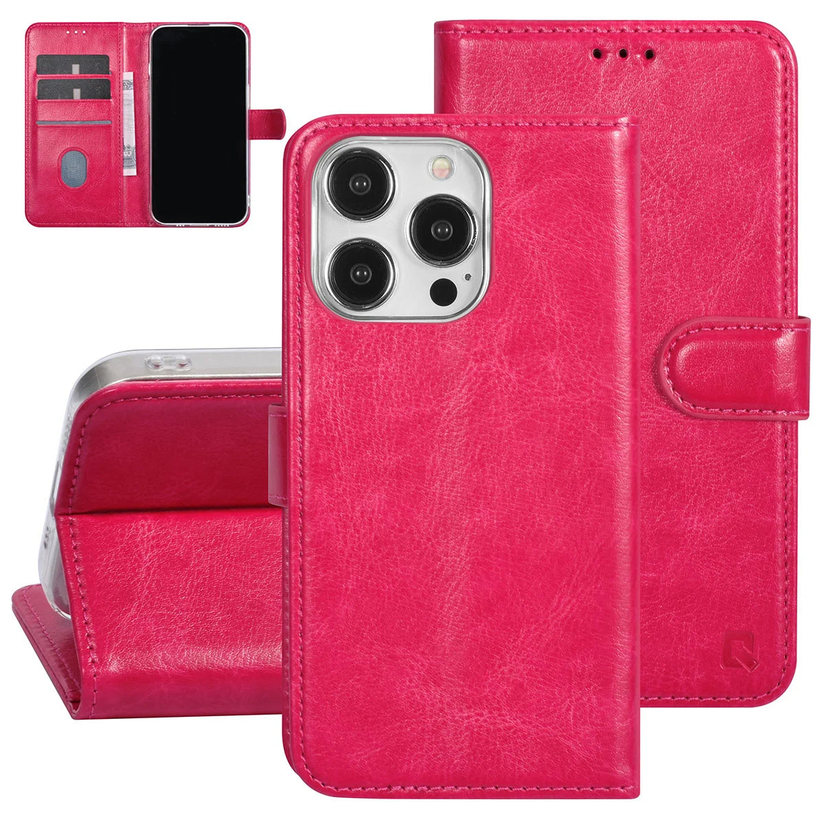 Tuniq iPhone 15 Pro - Θήκη Πορτοφόλι Stand από Δερματίνη - Ροζ