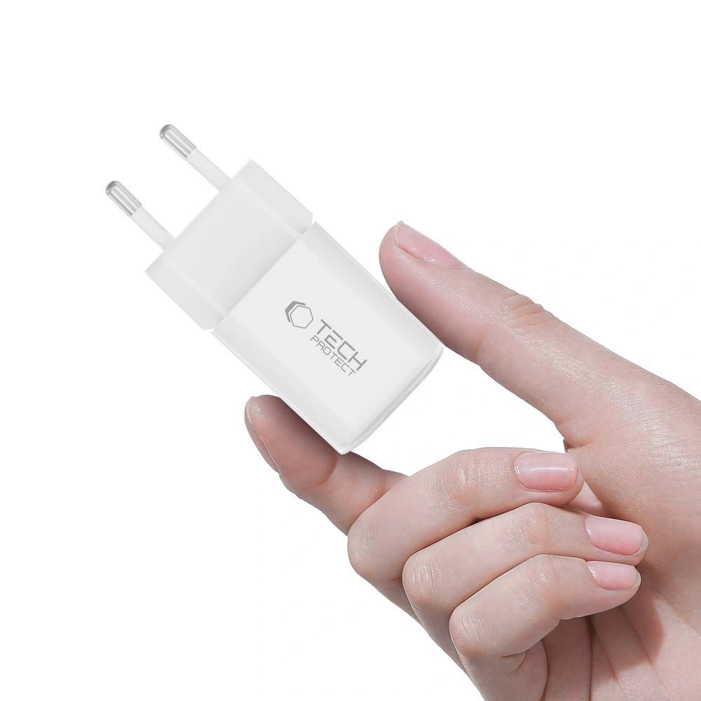 Tech - Protect NCM33W QC3.0 Οικιακός Φορτιστής Γρήγορης Φόρτισης με 1 Θύρα USB και 1 Θύρα Type - C - White