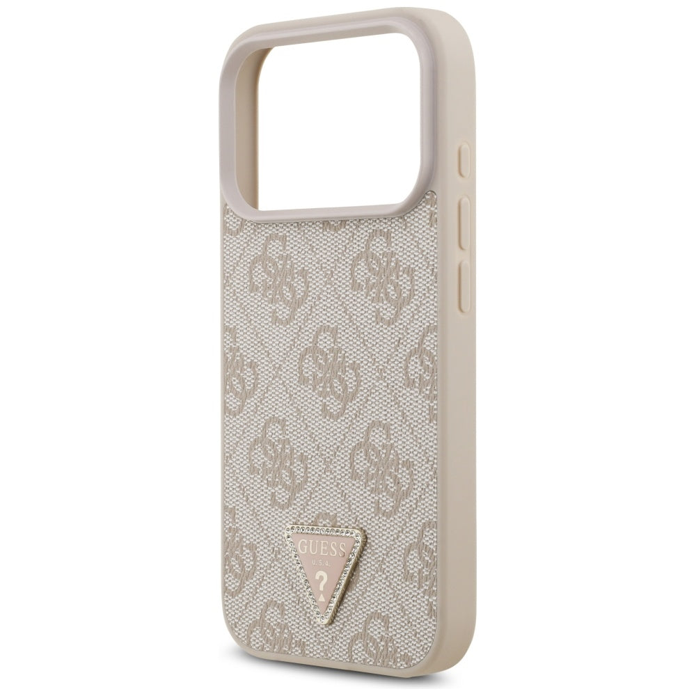 Guess iPhone 17 Pro - 4G Triangle Strass MagSafe - Σκληρή Θήκη με Επένδυση Συνθετικού Δέρματος - Pink - GUHMP17LP4TDPLP