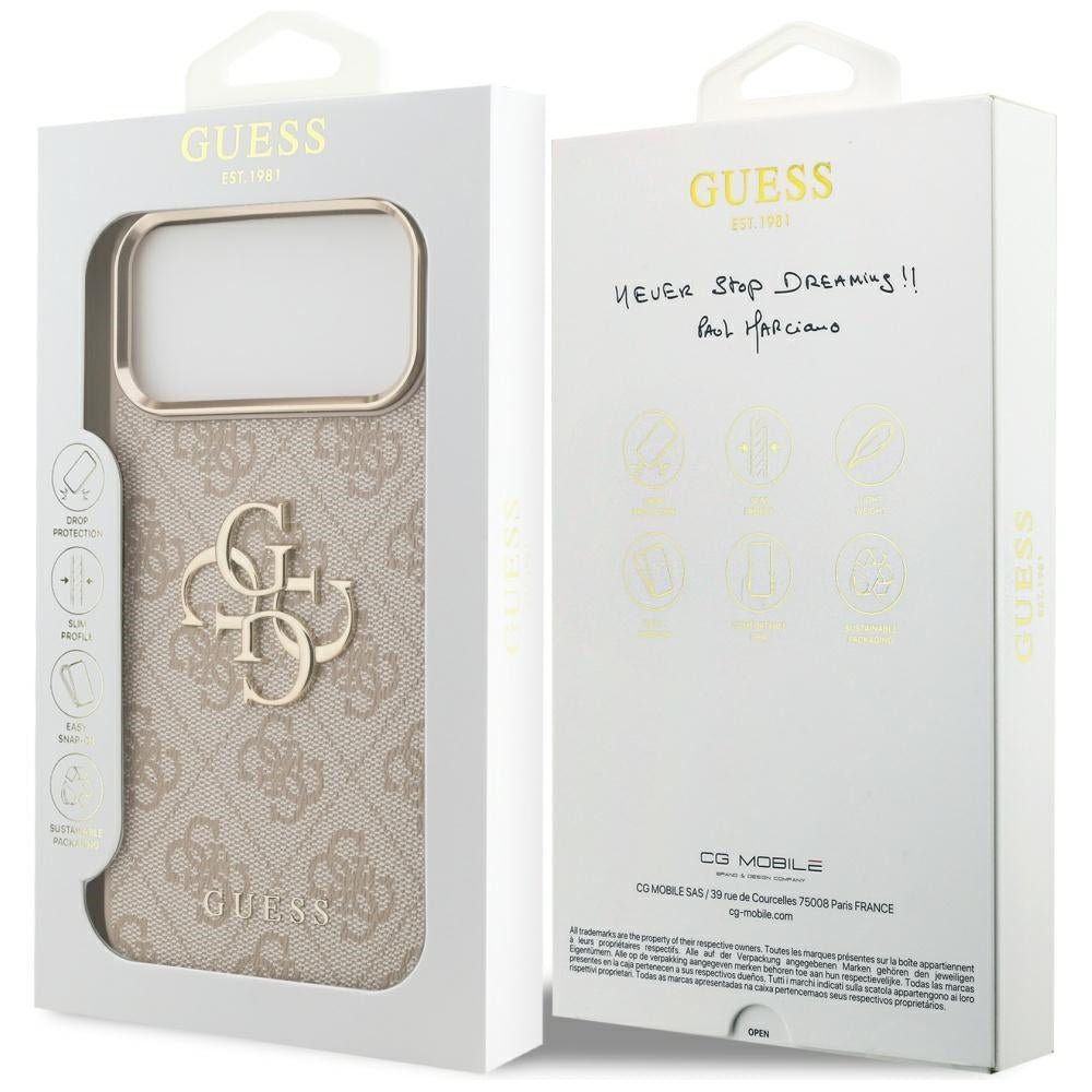 Guess iPhone 17 Pro Max - 4G Big 4G Classic Logo - Σκληρή Θήκη με Πλαίσιο Σιλικόνης και Επένδυση από Οικολογικό Δέρμα - Pink / Gold - GUHCP17X4GMGCPI