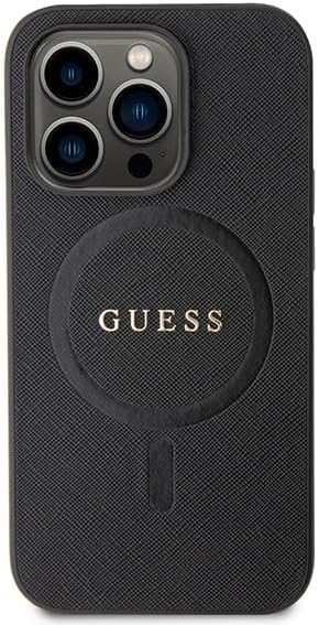 Guess iPhone 15 Pro Max Saffiano MagSafe Σκληρή Θήκη με Πλαίσιο Σιλικόνης και MagSafe - Black - GUHMP15XPSAHMCK