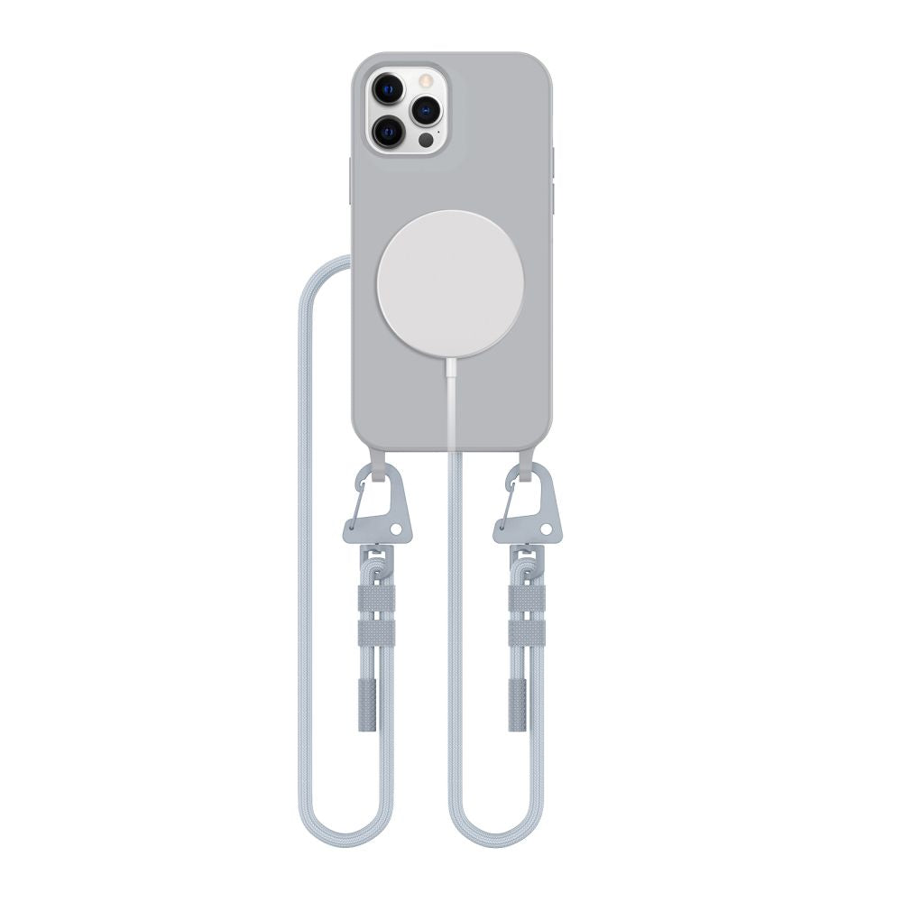 Tech-Protect iPhone 12 / iPhone 12 Pro MagNecklace - MagSafe Θήκη Σιλικόνης TPU με Pυθμιζόμενο Αποσπώμενο Κορδόνι - Crayon Grey