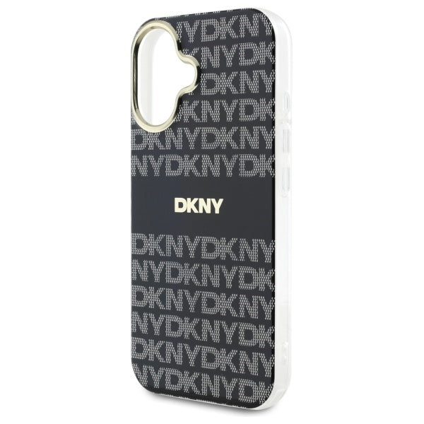 DKNY iPhone 16 - Repeat Texture Pattern With Stripe - MagSafe Σκληρή Θήκη με Πλαίσιο Σιλικόνης - Black
