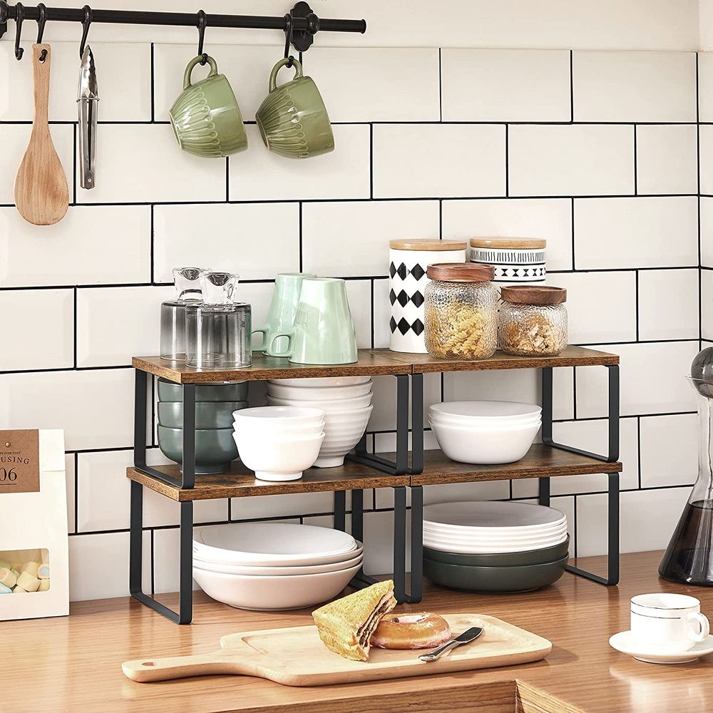 Songmics Σετ με 4 Ράφια για τον Πάγκο - Ink Black / Vintage Brown - KCS021X01