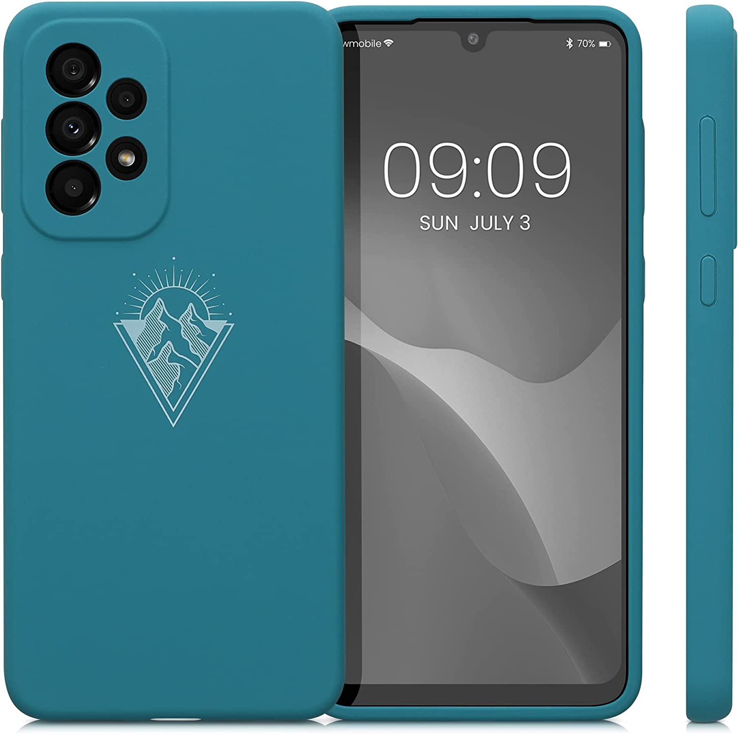 KW Samsung Galaxy A33 5G Θήκη Σιλικόνης Rubber TPU - Design Minimalist Mountain - White / Petrol - 58026.01