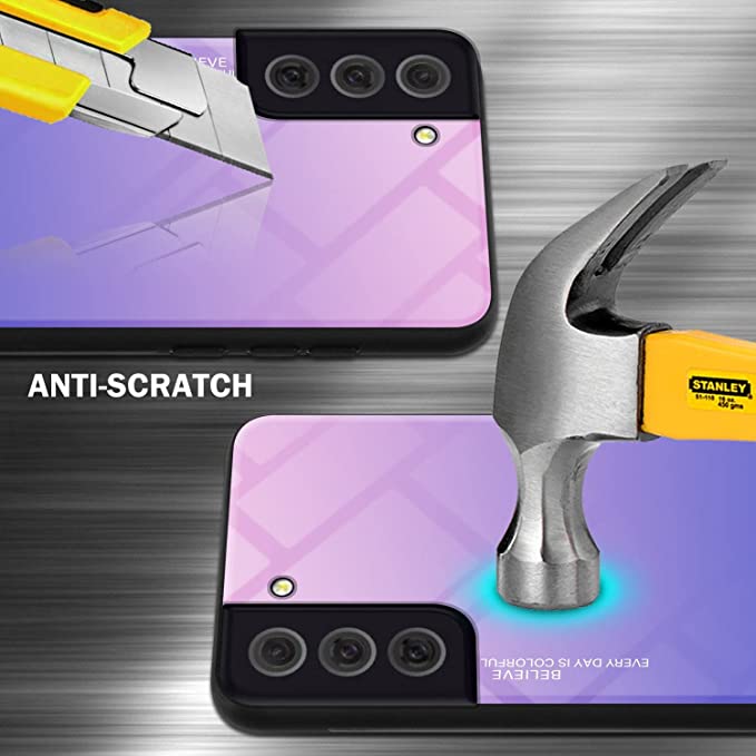 Cadorabo Samsung Galaxy S22 Plus Θήκη με Πλαίσιο Σιλικόνης και Όψη Γυαλιού Tempered Glass - Pink / Blue